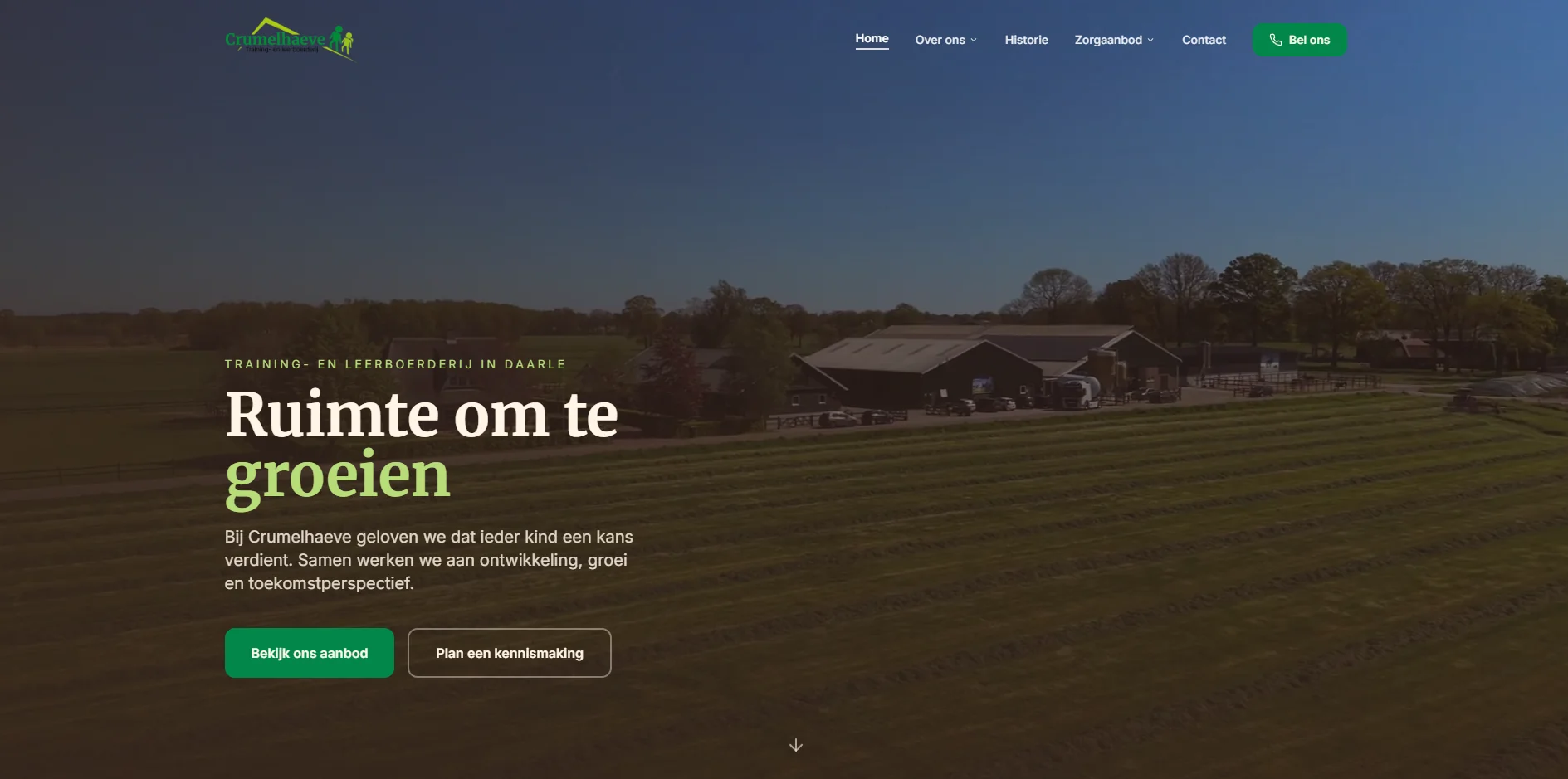 Crumelhaeve training- en leerboerderij website, visueel verbeterd door OpTimizeT en Loire Créative
